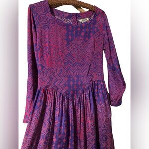 Adini Vintage Dress Size S Flowy Festival Hippy Drop Waist Pink Purple